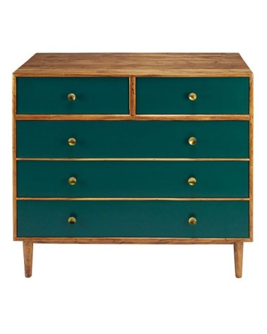 Commode 5 tiroirs en acacia massif vert