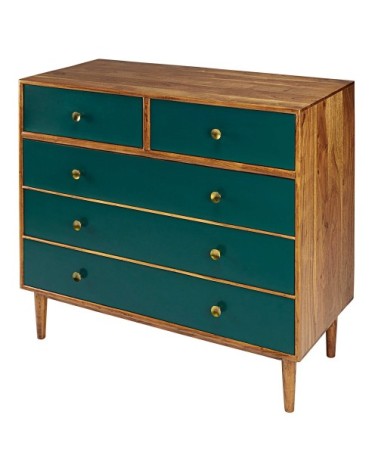 Commode 5 tiroirs en acacia massif vert