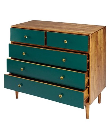 Commode 5 tiroirs en acacia massif vert