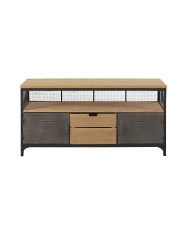 Meuble TV industriel 1 tiroir 2 portes en bois de sapin et métal