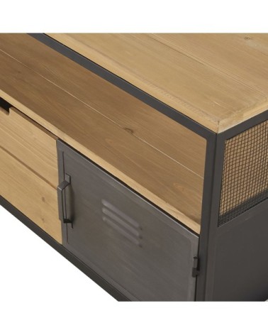 Meuble TV industriel 1 tiroir 2 portes en bois de sapin et métal