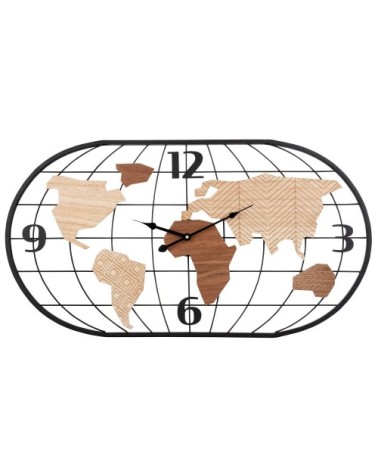 Horloge carte du monde filaire noire et marron 81x44