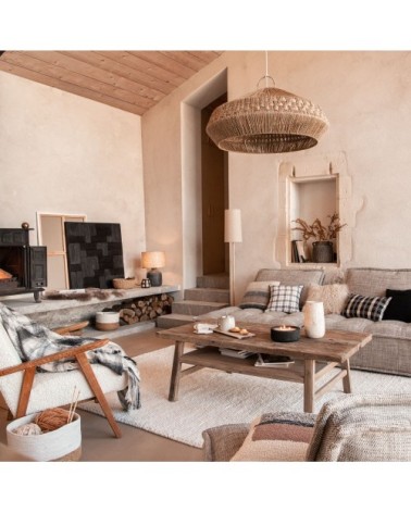 Tapis en laine tissé et reliéfé en laine et coton beiges 200x300