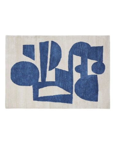 Tapis en laine, lin et viscose tuftés à la main écrus et bleus 160x230