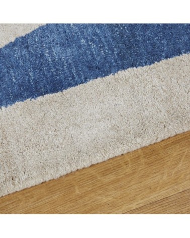 Tapis en laine, lin et viscose tuftés à la main écrus et bleus 160x230
