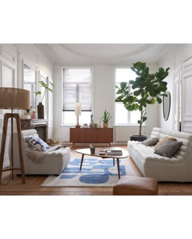 Tapis en laine, lin et viscose tuftés à la main écrus et bleus 160x230