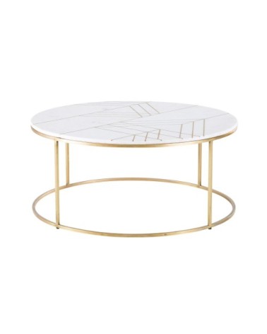 Table basse ronde en marbre reconstitué blanc et fer doré
