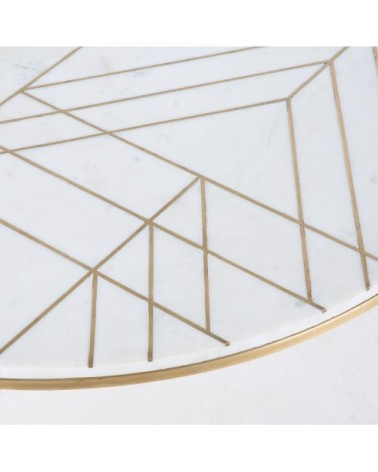Table basse ronde en marbre reconstitué blanc et fer doré