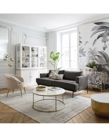 Table basse ronde en marbre reconstitué blanc et fer doré