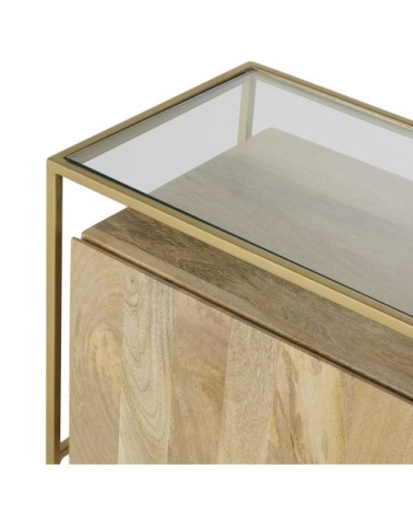 Meuble TV 2 portes 2 tiroirs en  verre et métal coloris laiton