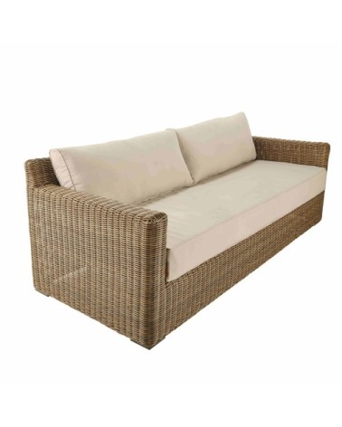 Canapé de jardin 3/4 places en résine tressée et tissu beige sable