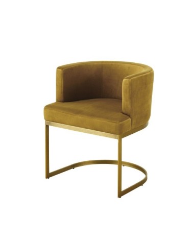 Fauteuil vintage en velours jaune moutarde