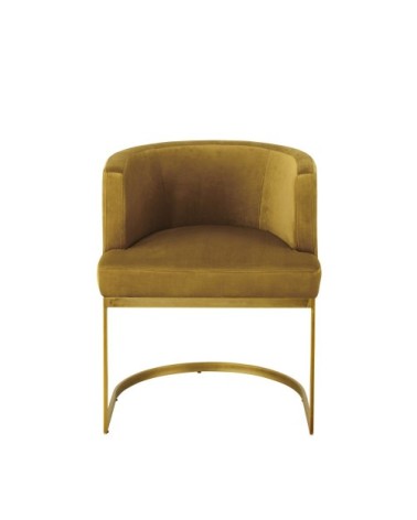 Fauteuil vintage en velours jaune moutarde
