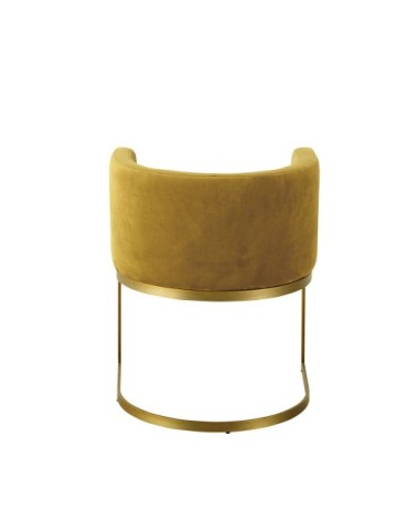 Fauteuil vintage en velours jaune moutarde