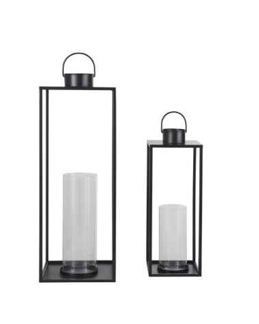 Lanternes d'extérieur en verre et métal noir (x2) H70
