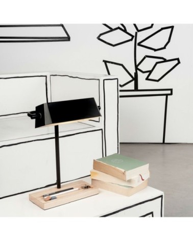 Lampe de bureau bois/métal noir H40cm