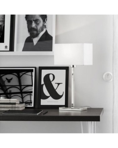 Lampe à poser avec port USB métal argenté/tissu H50cm