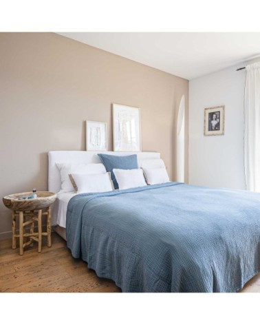Dessus de lit gaze de coton bleu fumé 240X260 CM
