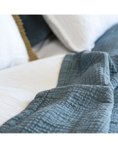 Dessus de lit gaze de coton bleu fumé 240X260 CM