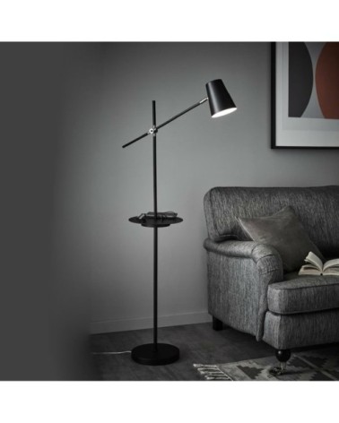 Lampadaire liseuse avec tablette et port USB noir H144cm