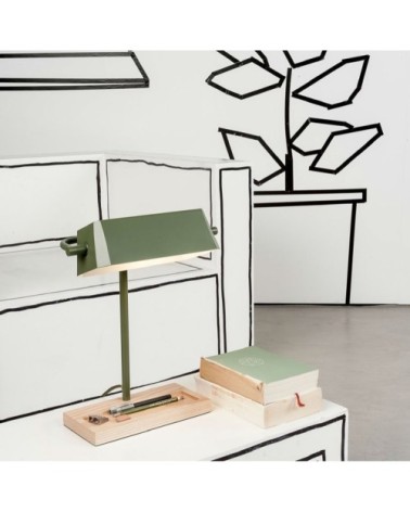 Lampe de bureau bois/métal vert H40cm