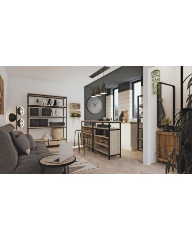 Colonne industrielle en bois de sapin massif blanchi et métal