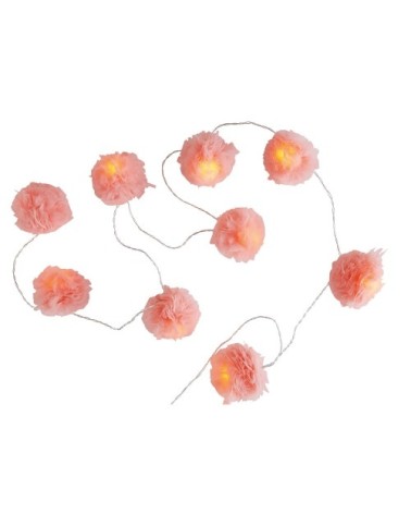 Guirlande lumineuse 9 LED pompons roses L214