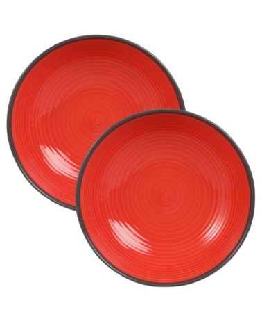 Assiette creuse en faïence rouge et jaune