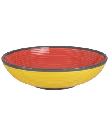 Assiette creuse en faïence rouge et jaune