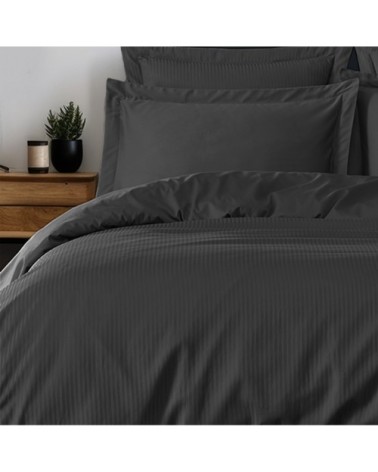Housse de couette rayée réversible en satin d anthracite 200x200 cm