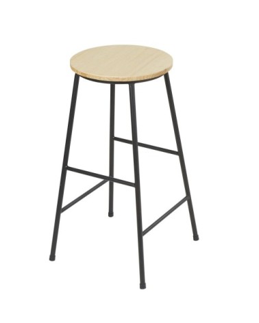 Tabouret de bar industriel en bois de sapin et métal noir H64