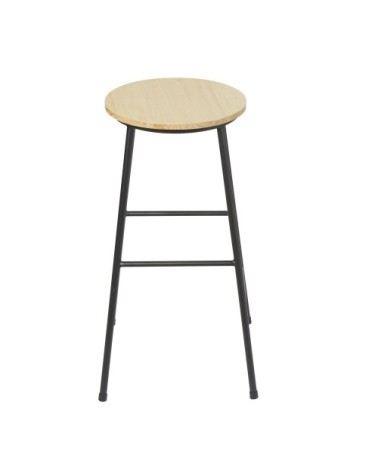 Tabouret de bar industriel en bois de sapin et métal noir H64