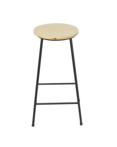 Tabouret de bar industriel en bois de sapin et métal noir H64