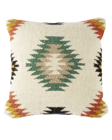 Coussin en laine tissée écrue motifs graphiques 45x45