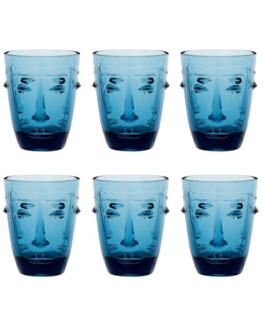 Gobelet visage en verre teinté bleu