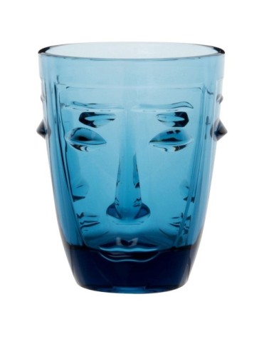 Gobelet visage en verre teinté bleu