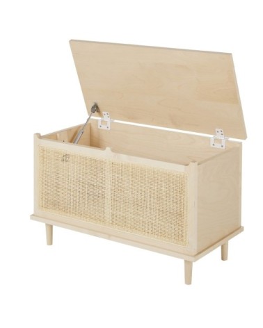 Coffre beige finition cannage en rotin