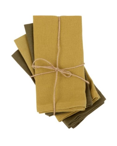Serviettes en coton kaki et jaune 40x40 (x4)