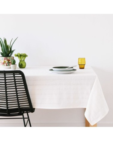 Nappe en coton blanche à rayures 150x250