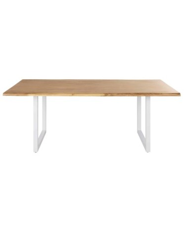 Table à manger en bois d'acacia massif et métal blanc 8/10 personnes L200