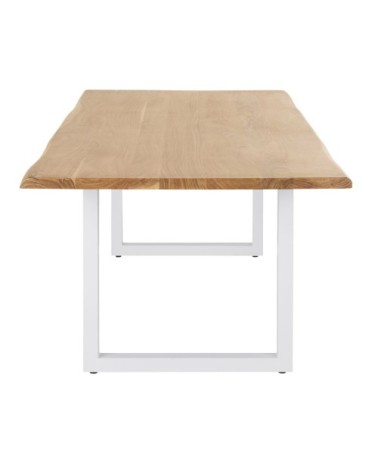 Table à manger en bois d'acacia massif et métal blanc 8/10 personnes L200