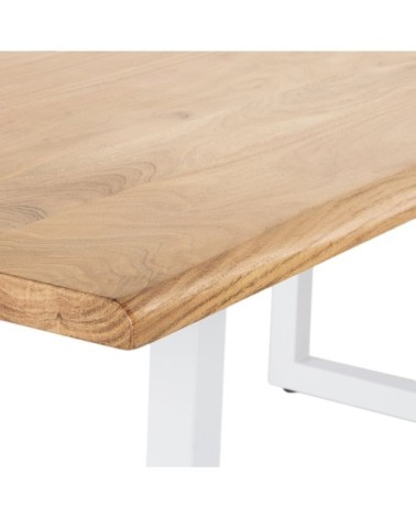 Table à manger en bois d'acacia massif et métal blanc 8/10 personnes L200