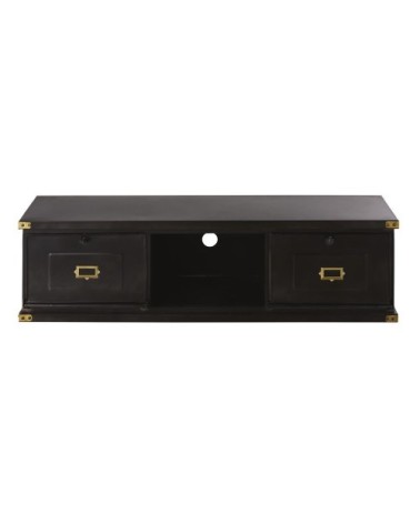 Meuble TV 2 portes en métal noir et coloris laiton
