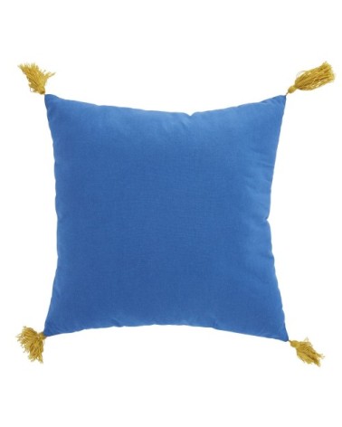 Coussin imprimé étoile et broderie bleues et dorée, 35x35