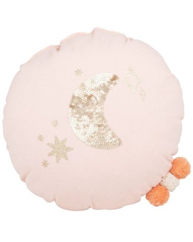 Coussin rond imprimé rose et doré, D30