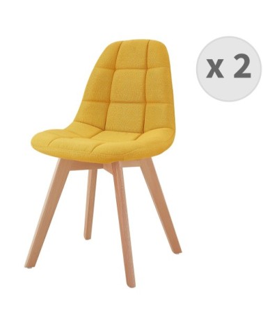Chaise scandinave tissu curry pied hêtre (x2)