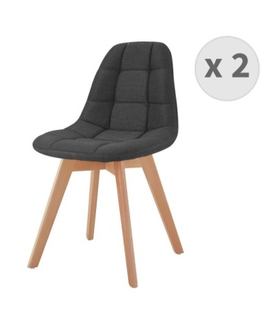 Chaise scandinave tissu anthracite pied hêtre (x2)