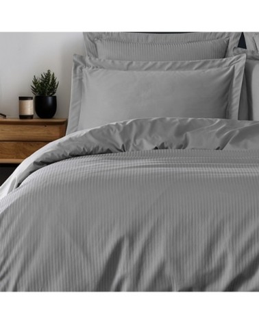Housse de couette rayée réversible en satin Gris Acier 260x240 cm