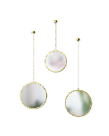 Lot de 3 miroirs ronds suspendus D10.5cm couleur dorée
