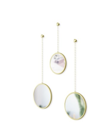 Lot de 3 miroirs ronds suspendus D10.5cm couleur dorée